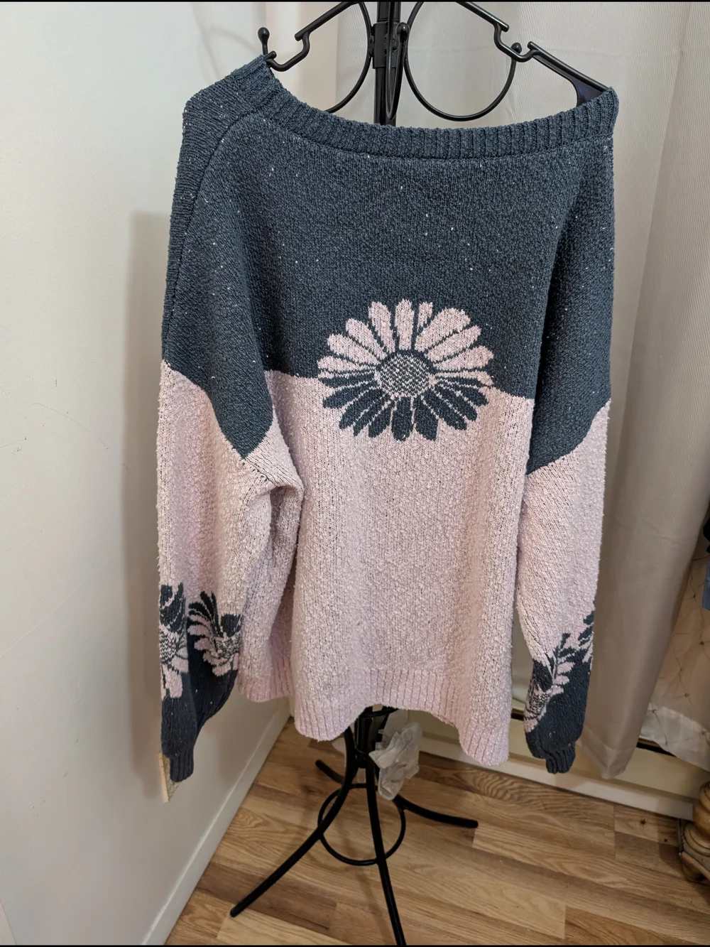 Free People Two-Tone Daisy Crewneck Sweater - Blue Lilac Size Small